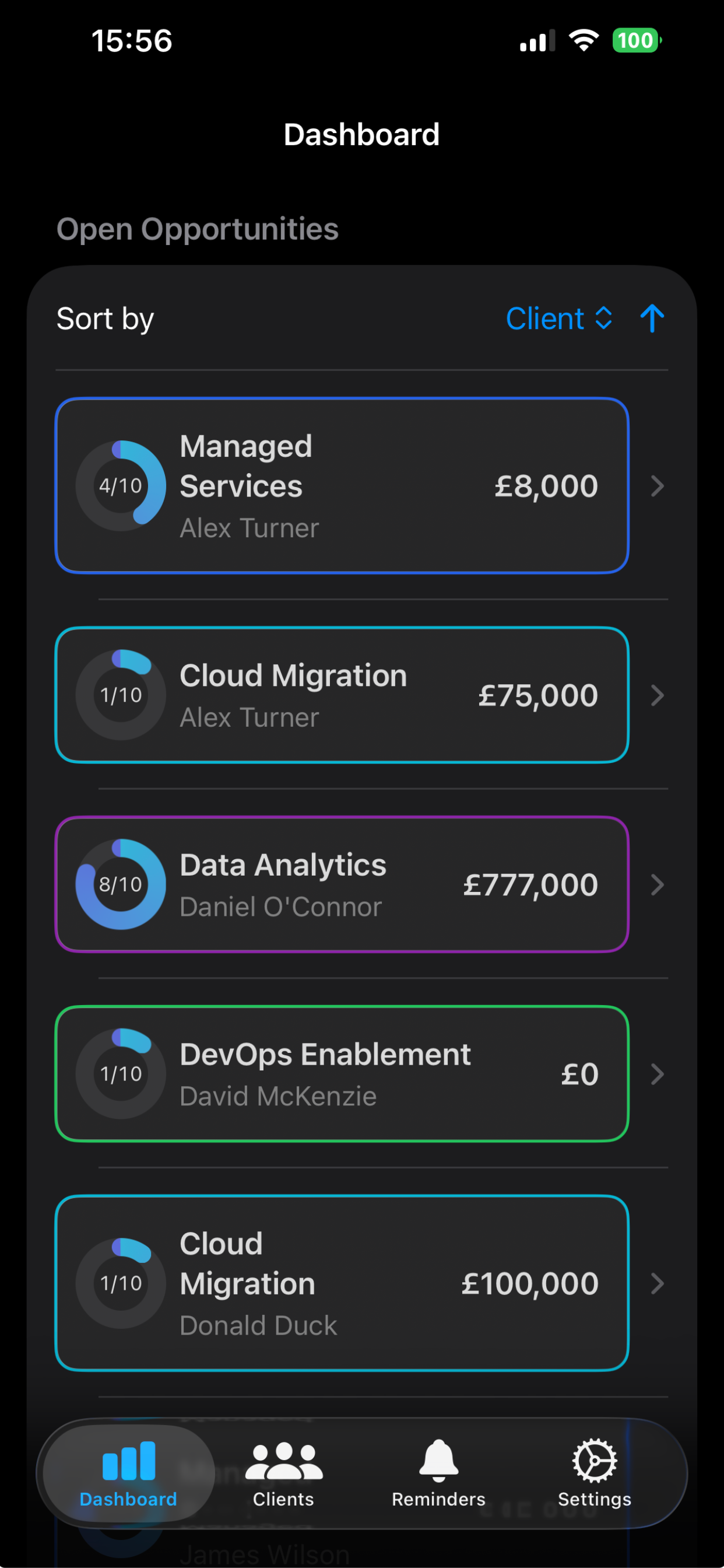 Ten Touches opportunities dashboard showing your live pipeline